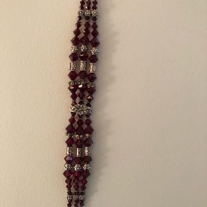 Silver and maroon stone bracelet